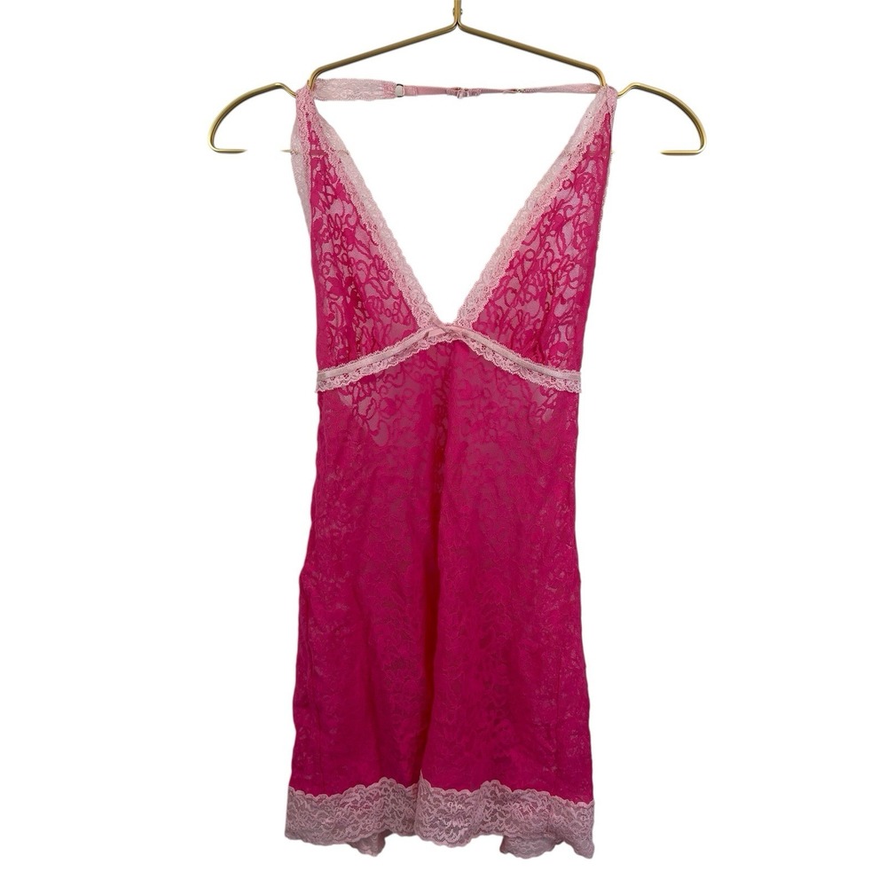 NWT Y2K Victoria's Secret Pink Hot Pink Lace Halter Dress 2010 Size Large